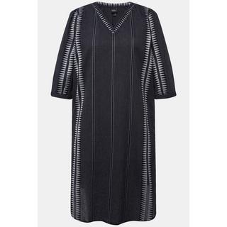 Ulla Popken  Kaftan, Mustersteifen, Oversiezd, V-Ausschnitt, 3/4-Arm 