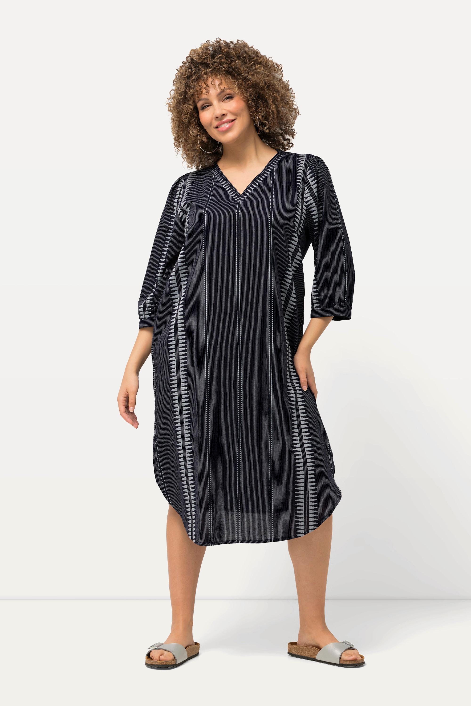 Ulla Popken  Kaftan, Mustersteifen, Oversiezd, V-Ausschnitt, 3/4-Arm 