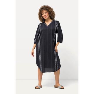 Ulla Popken  Kaftan, Mustersteifen, Oversiezd, V-Ausschnitt, 3/4-Arm 