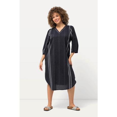 Ulla Popken  Kaftan, Mustersteifen, Oversiezd, V-Ausschnitt, 3/4-Arm 