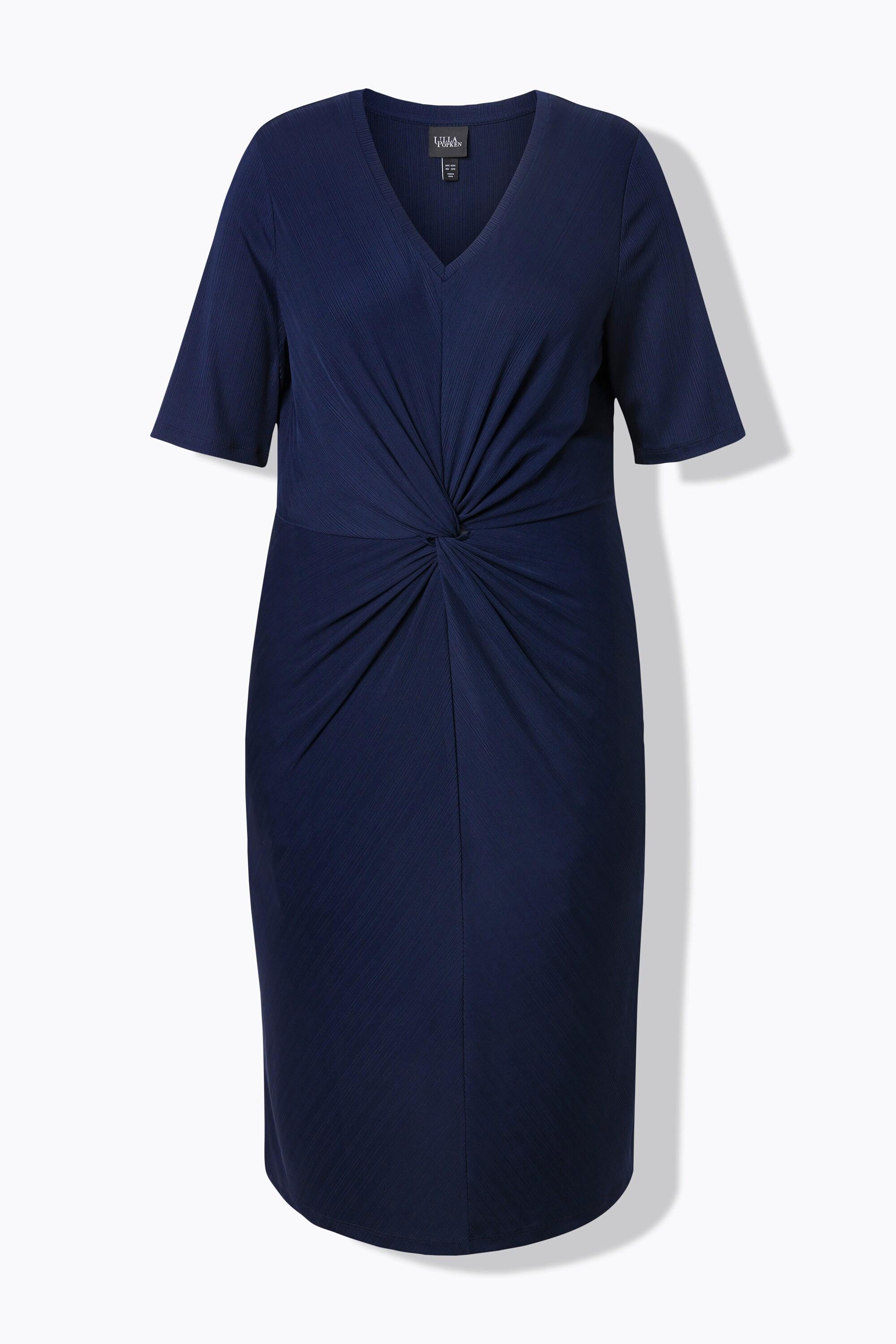 Ulla Popken Jerseykleid drapiert V-Ausschnitt Halbarm  