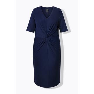 Ulla Popken Jerseykleid drapiert V-Ausschnitt Halbarm  