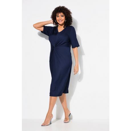 Ulla Popken Jerseykleid drapiert V-Ausschnitt Halbarm  