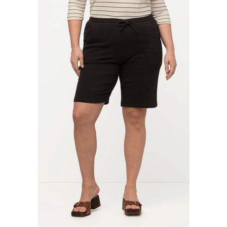 Ulla Popken  Short en tissu gaufré à coupe large, taille élastique et coton bio 