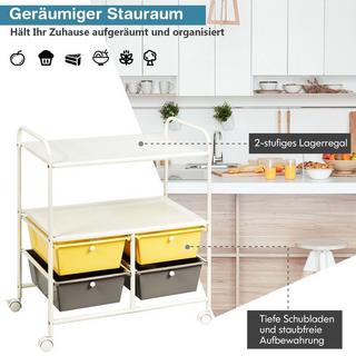 B2X  Rollwagen mit 4 stapelbaren Schubladen & Metallgestell & Ablageflächen Rollcontainer Gelb 