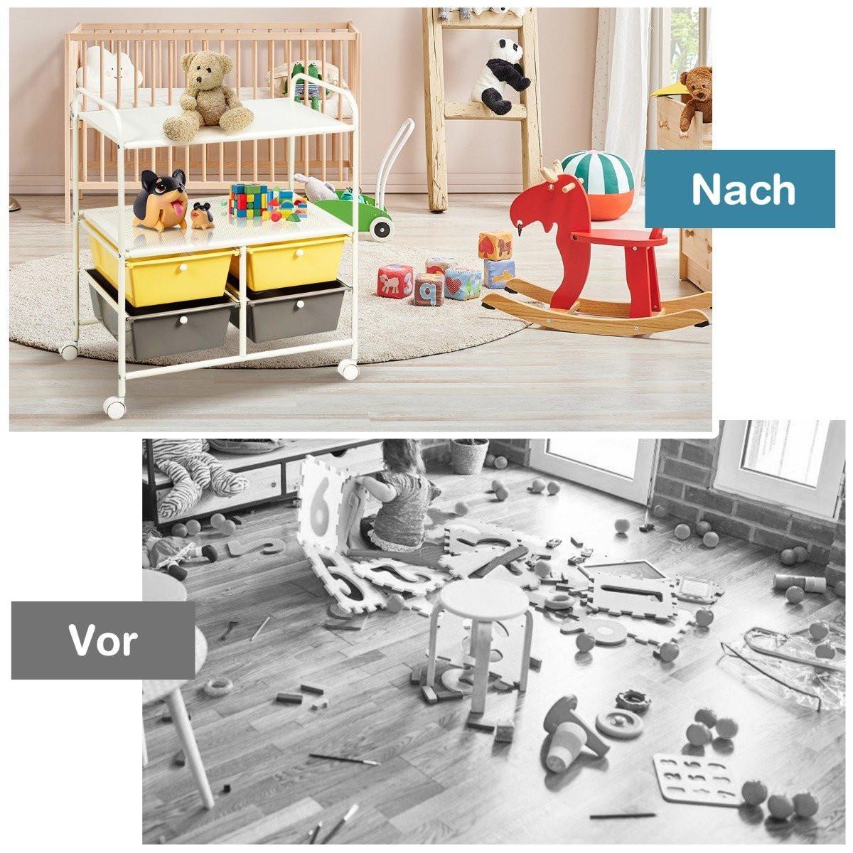 B2X  Rollwagen mit 4 stapelbaren Schubladen & Metallgestell & Ablageflächen Rollcontainer Gelb 