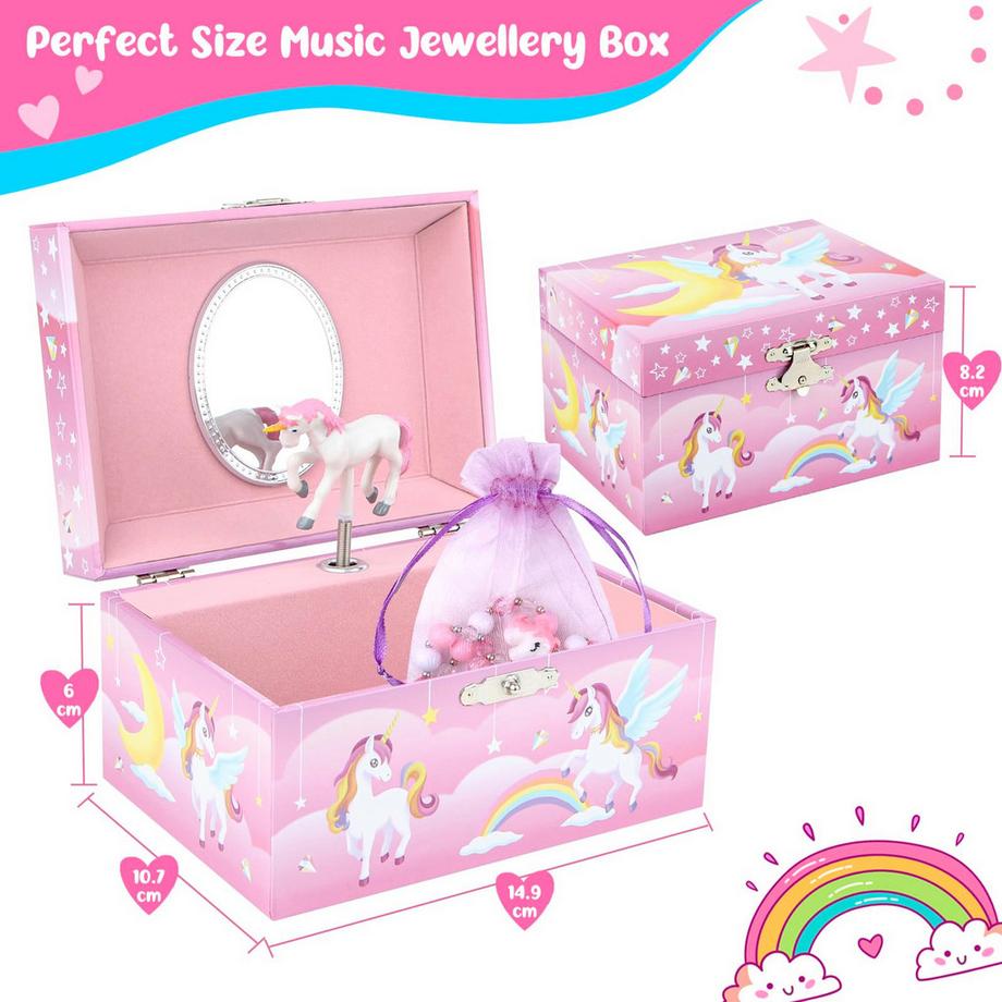 Only-bags.store  Boîte à bijoux avec boîte à musique avec ensemble de bijoux licorne, boîte à bijoux pour enfants boîte à musique avec ballerine tournante 