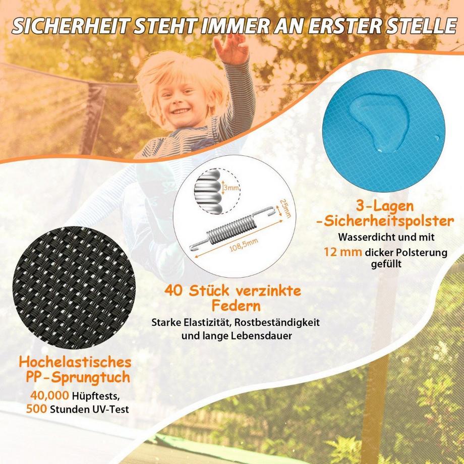 Northix  Rechteckiges 3-in-1-Trampolin für Kinder 190 x 124 cm großes Freizeittrampolin mit Netz Blau + Orange 