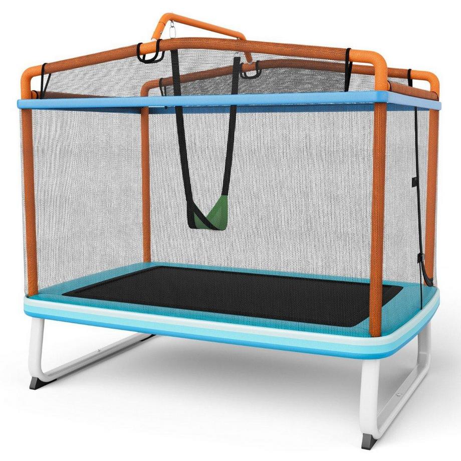 Northix  Rechteckiges 3-in-1-Trampolin für Kinder 190 x 124 cm großes Freizeittrampolin mit Netz Blau + Orange 