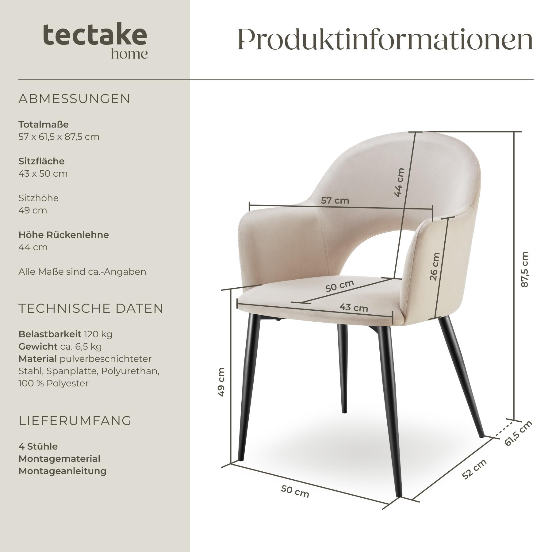 Tectake Armlehnstuhl Sachel, Samtoptik, gepolstert, 120 kg  