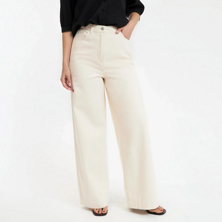 La Redoute Collections Pantalon Large Taille Haute en Twill de Coton  
