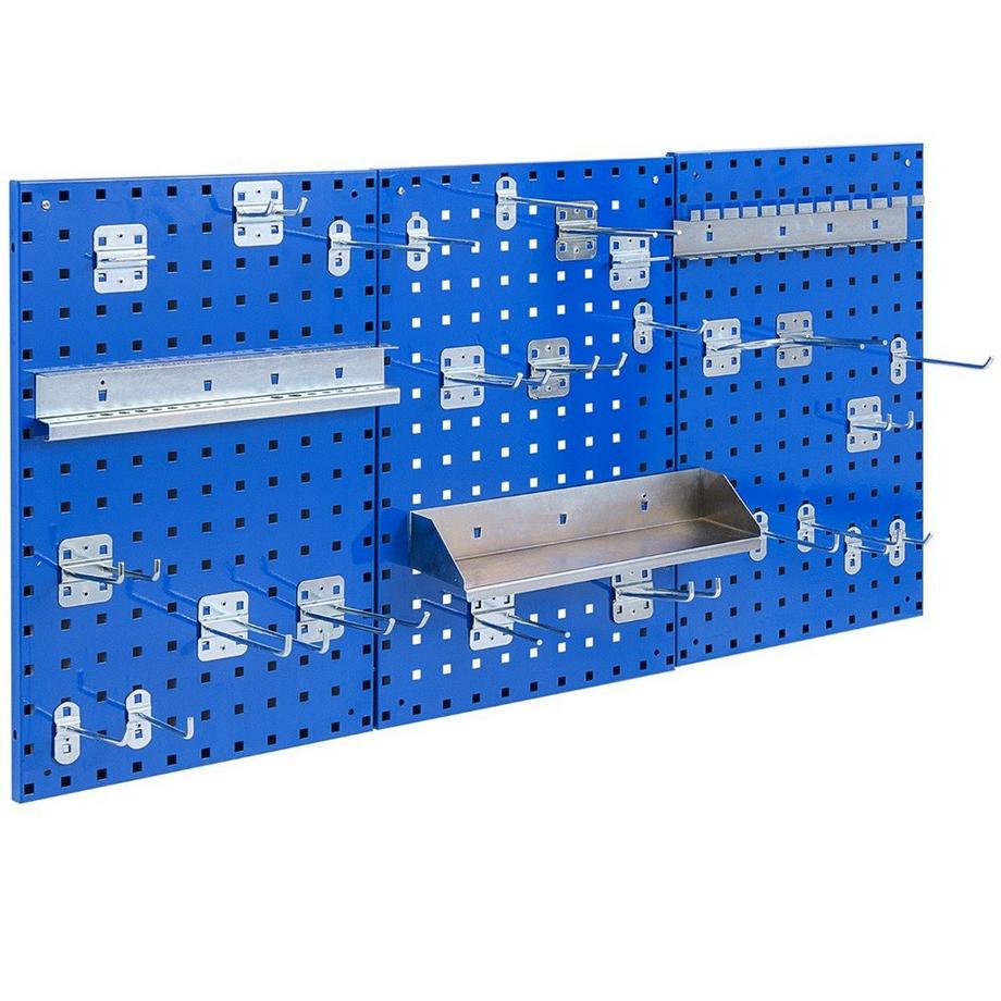 Northix  Mur à outils perforé avec 3 panneaux perforés et 3 panneaux perforés. Accessoires suspendus 28 pièces bleu 