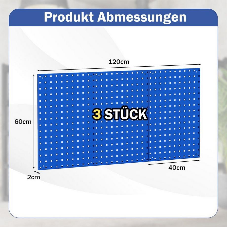 Northix  Mur à outils perforé avec 3 panneaux perforés et 3 panneaux perforés. Accessoires suspendus 28 pièces bleu 
