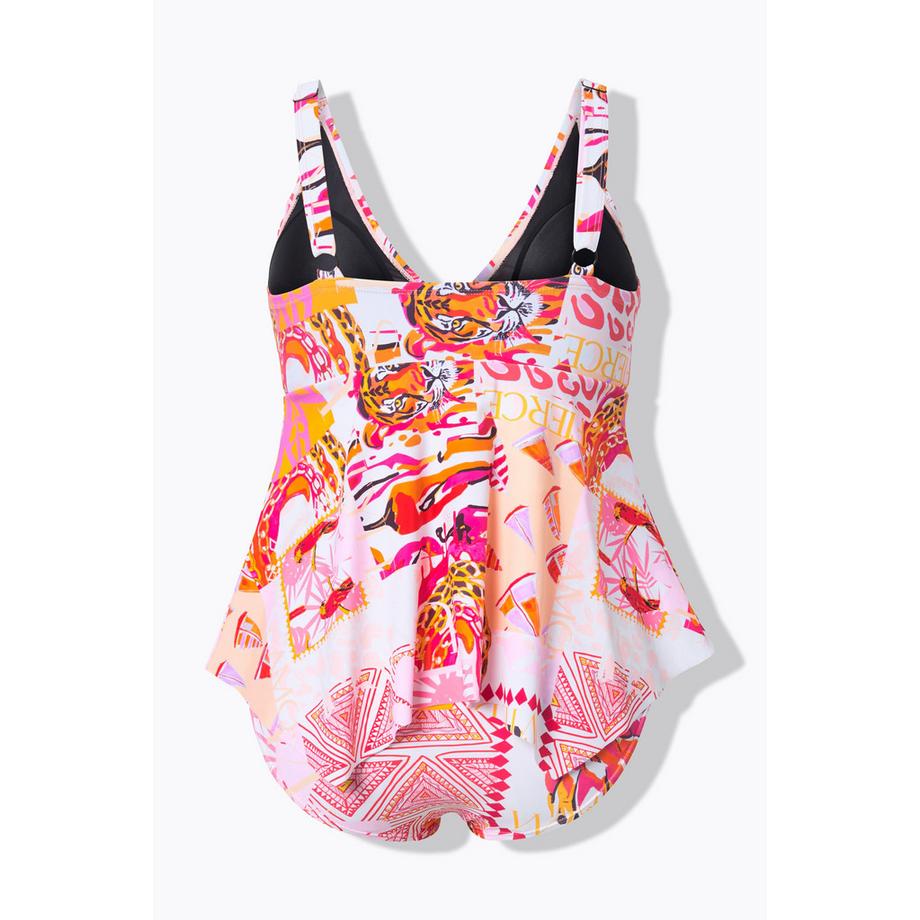 Ulla Popken Tankini Imprimé Perroquets Bonnets Souples Bretelles Ajustables  