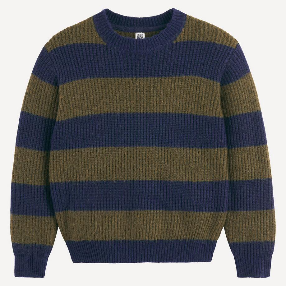 Pull col rond rayé en grosse maille