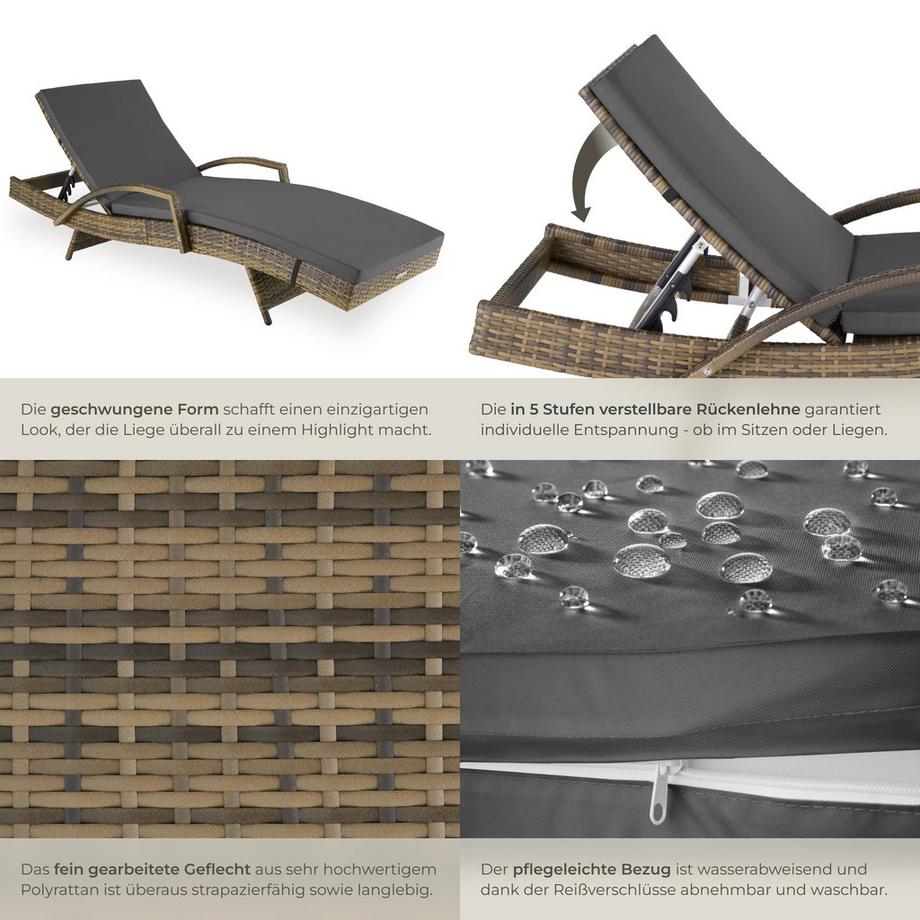 Tectake Bain de soleil en rotin OCÉANE avec cadre en aluminium  