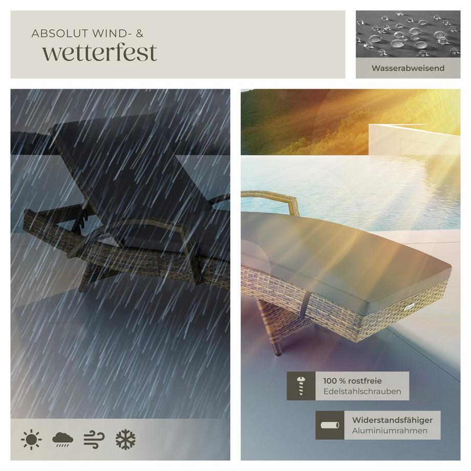 Tectake Bain de soleil en rotin OCÉANE avec cadre en aluminium  