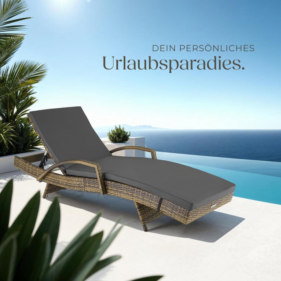 Tectake Bain de soleil en rotin OCÉANE avec cadre en aluminium  