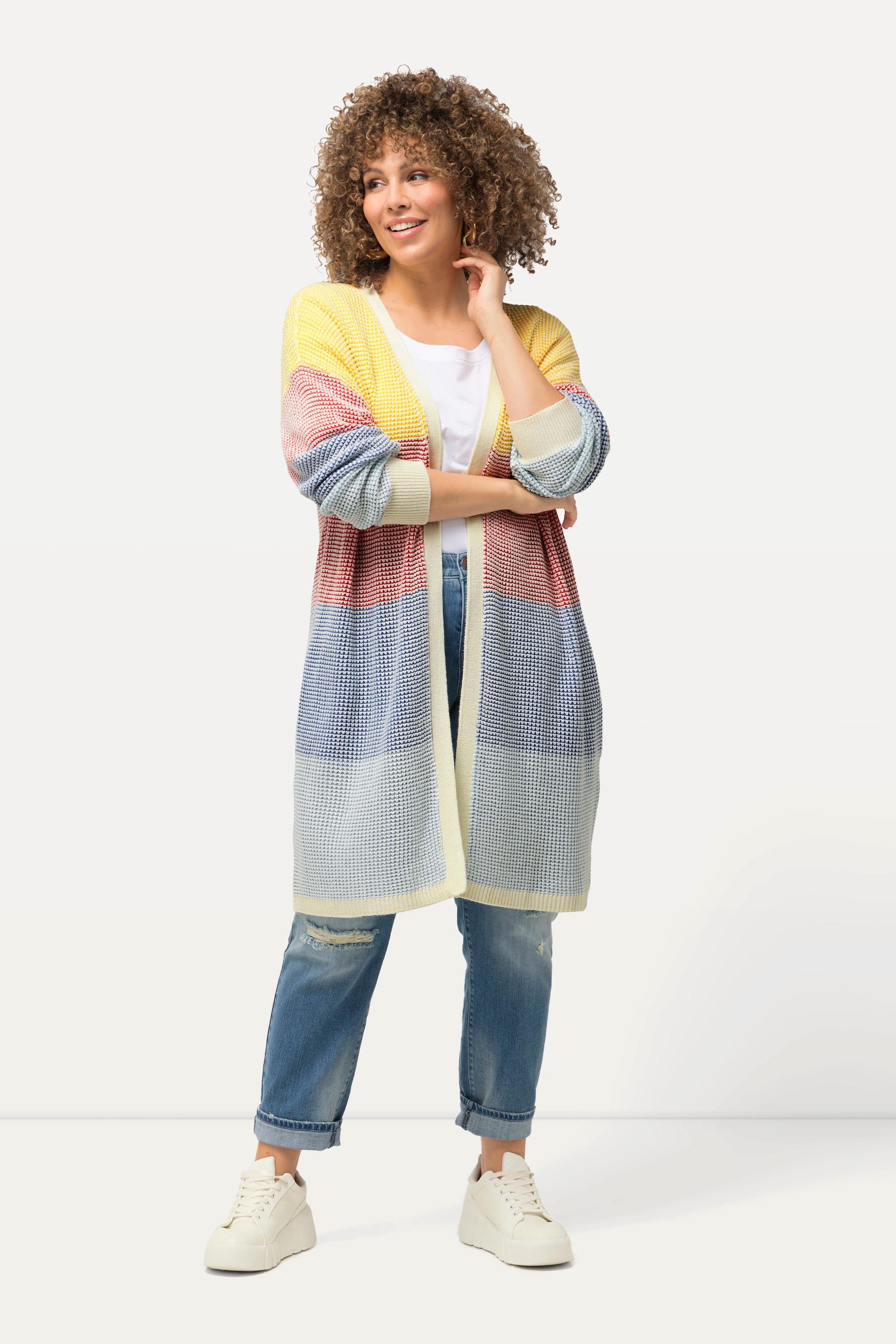 Ulla Popken  Cardigan long oversized en forme d'œuf, coupe ouverte 