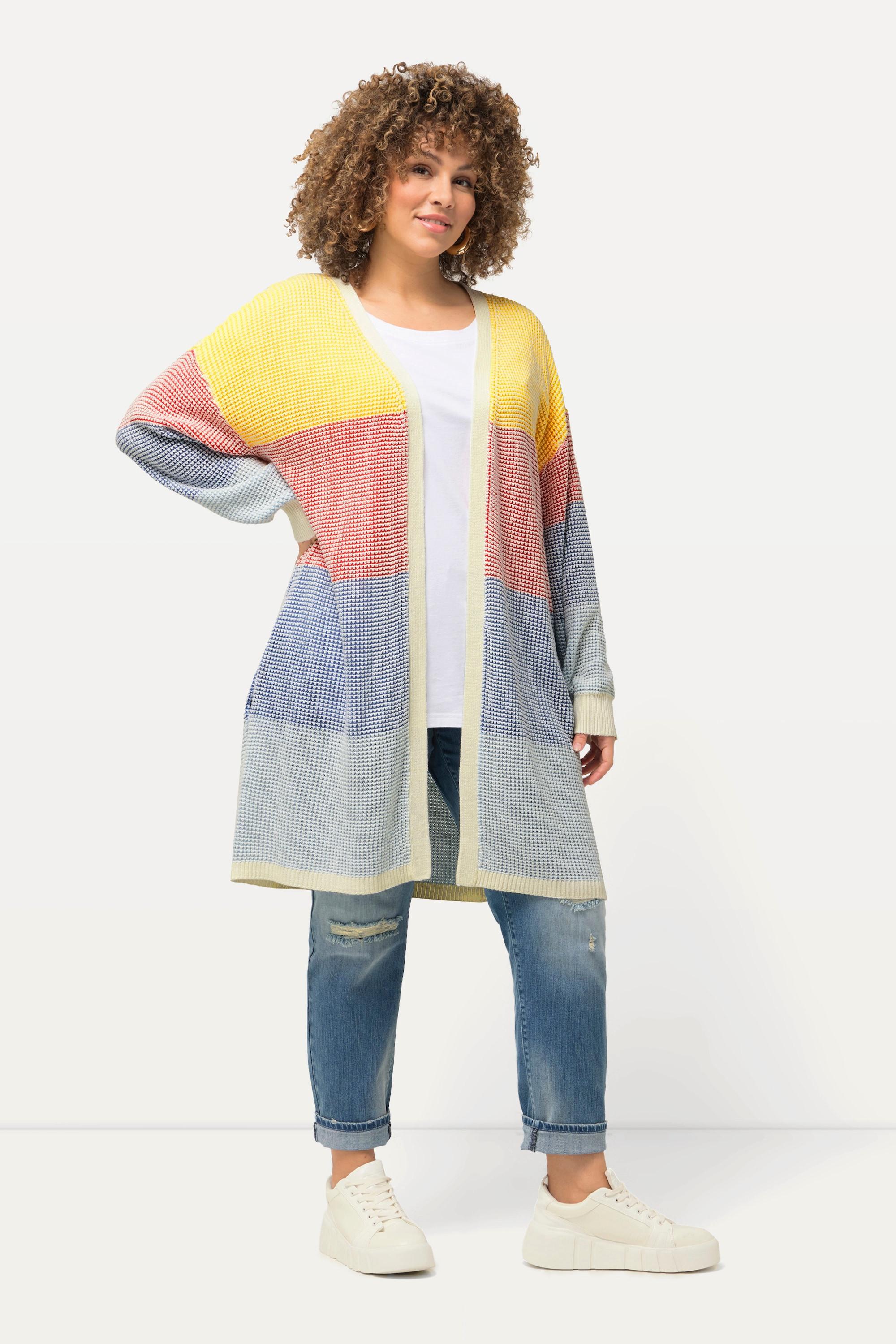 Ulla Popken  Cardigan long oversized en forme d'œuf, coupe ouverte 