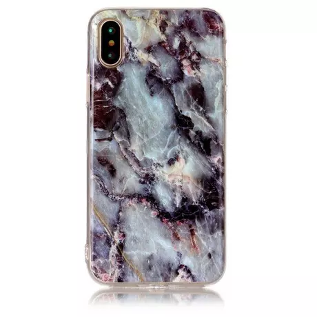 Cover-Discount  iPhone Xs / X - Etui souple en caoutchouc silicone cyan marble Bleu