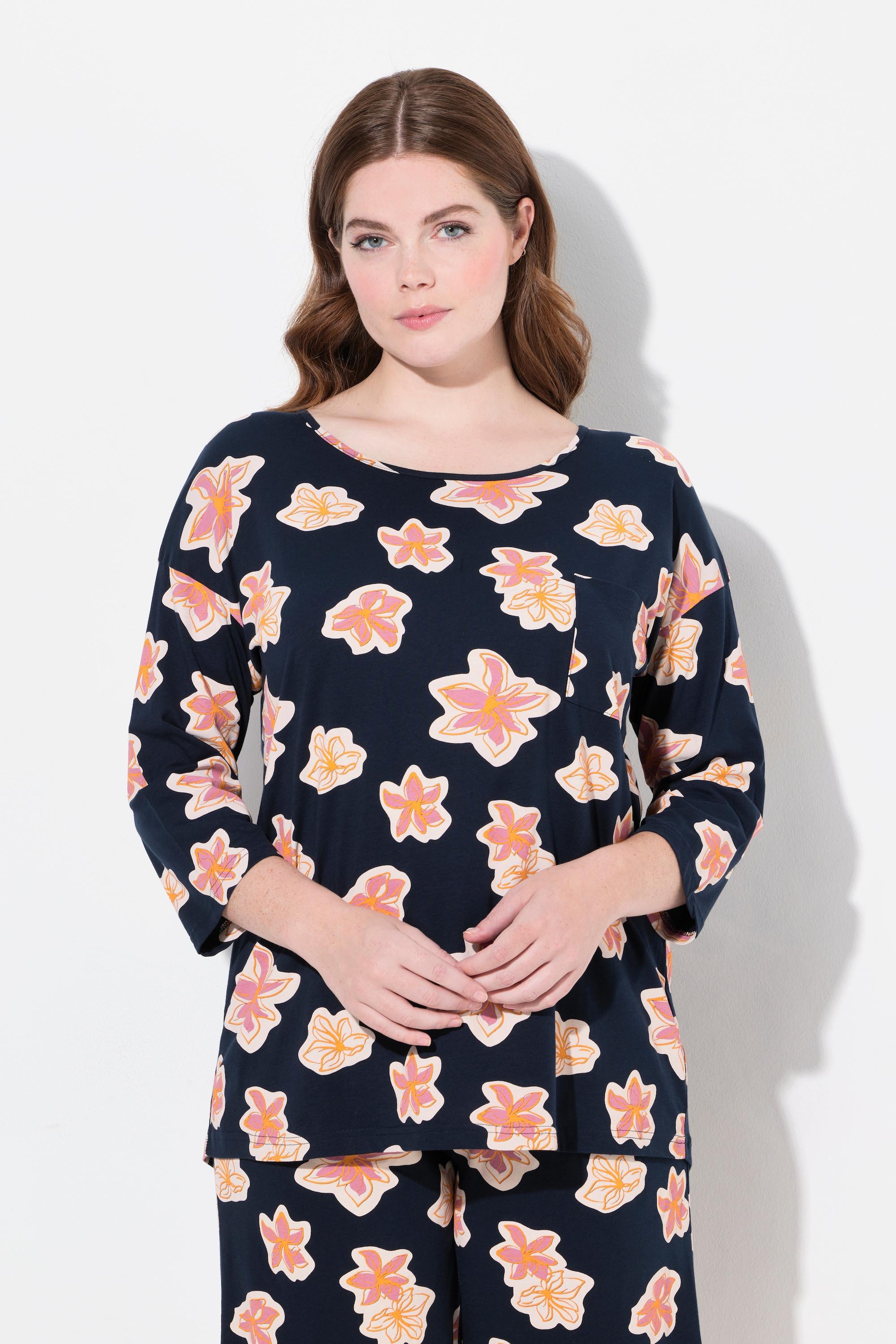 Ulla Popken Maglia Pigiama Oversize Girocollo Manica 3/4 Cotone Biologico  