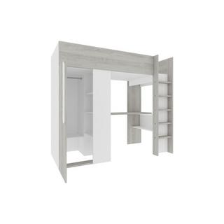 Vente-unique Hochbett mit Schreibtisch & Kleiderschrank - 90 x 200 cm - Holzfarben Grau & Weiß - NICOLAS  