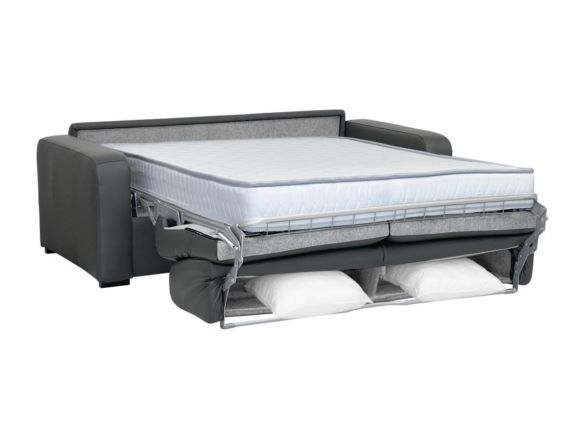 Vente-unique Canapé 3 places convertible express cuir gris matelas 22 cm BEVIS  