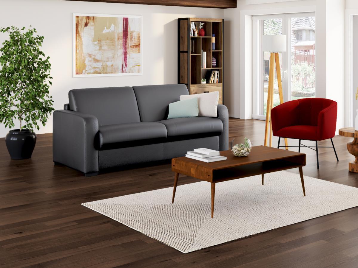 Vente-unique Schlafsofa mit Matratze 3-Sitzer - Matratze 22 cm - Leder - Grau - BEVIS  