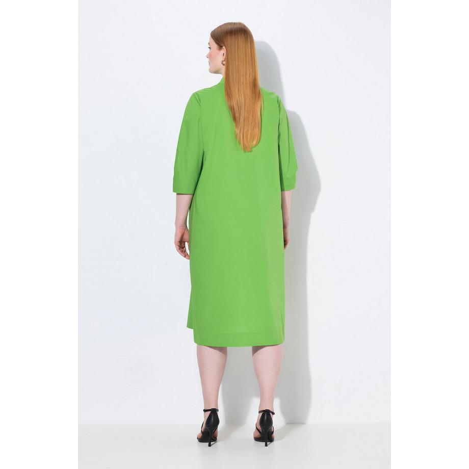 Ulla Popken Robe Midi Papertouch Col Montant Manches 3/4 Coupe Évasée  