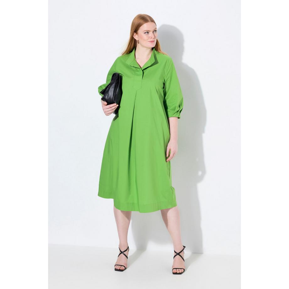 Ulla Popken Robe Midi Papertouch Col Montant Manches 3/4 Coupe Évasée  