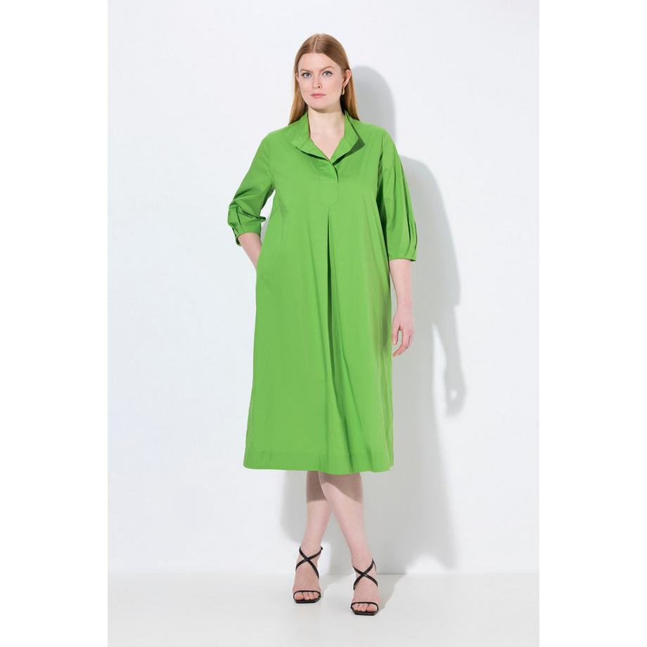 Ulla Popken Robe Midi Papertouch Col Montant Manches 3/4 Coupe Évasée  