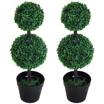 Lot de 2 plantes artificielles de 67 cm avec 2 boules, arbre artificiel en plastique en pot, arbre artificiel comme un vrai pour salon, chambre, bureau, jardin, décoration moderne, cadeau