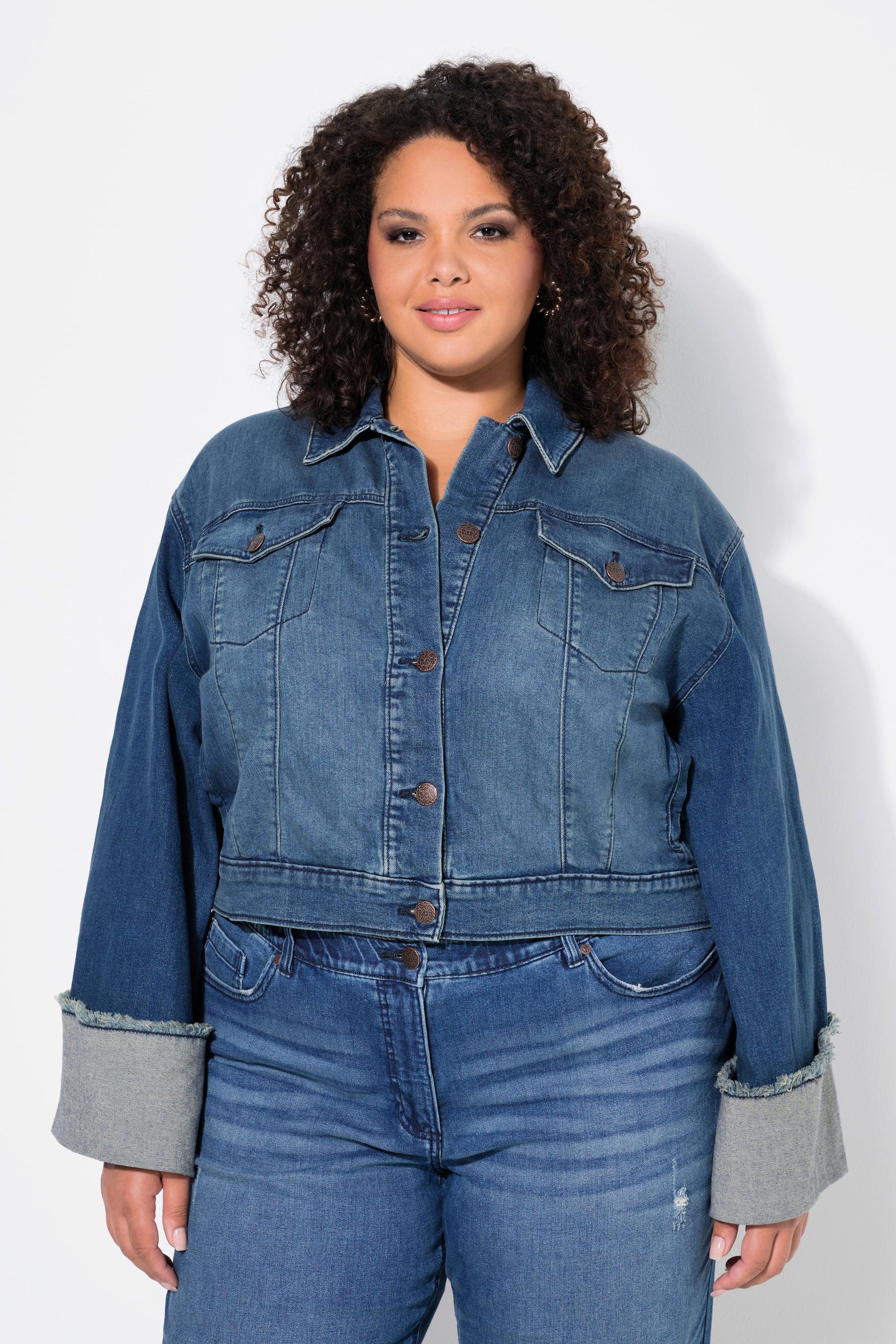 Ulla Popken Giacca di jeans Frange Collo Camicia  