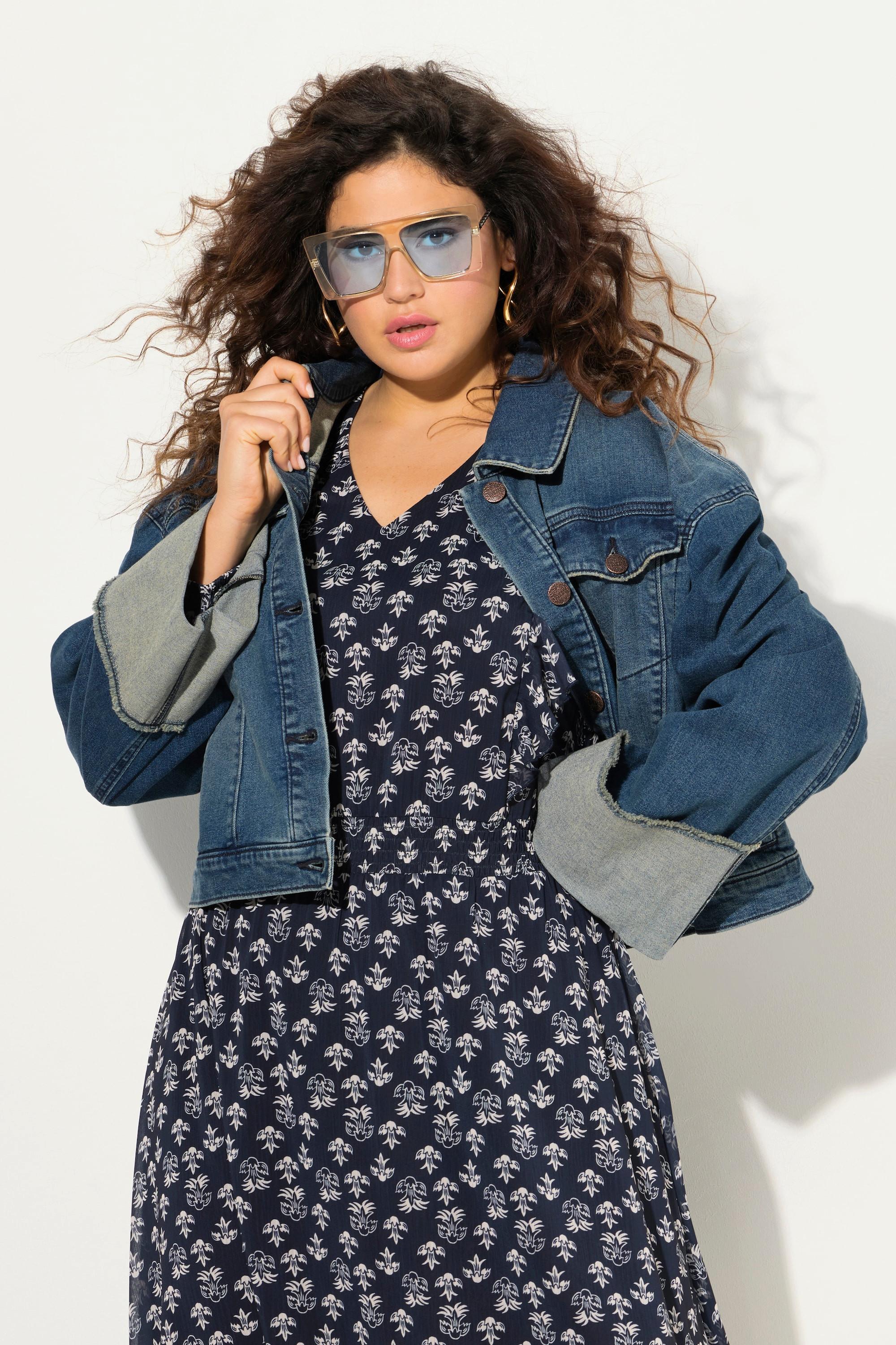 Ulla Popken Giacca di jeans Frange Collo Camicia  