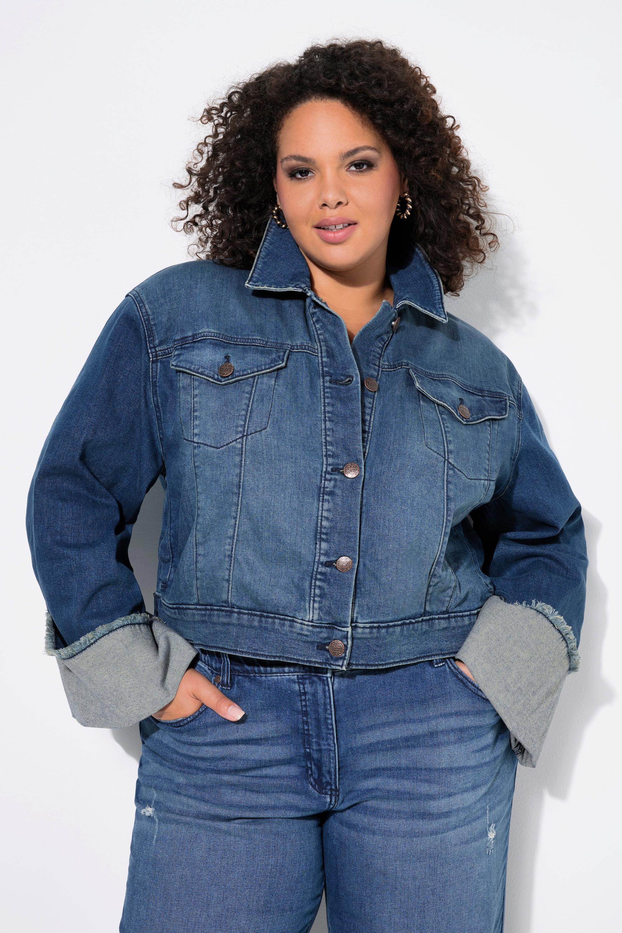 Ulla Popken Giacca di jeans Frange Collo Camicia  