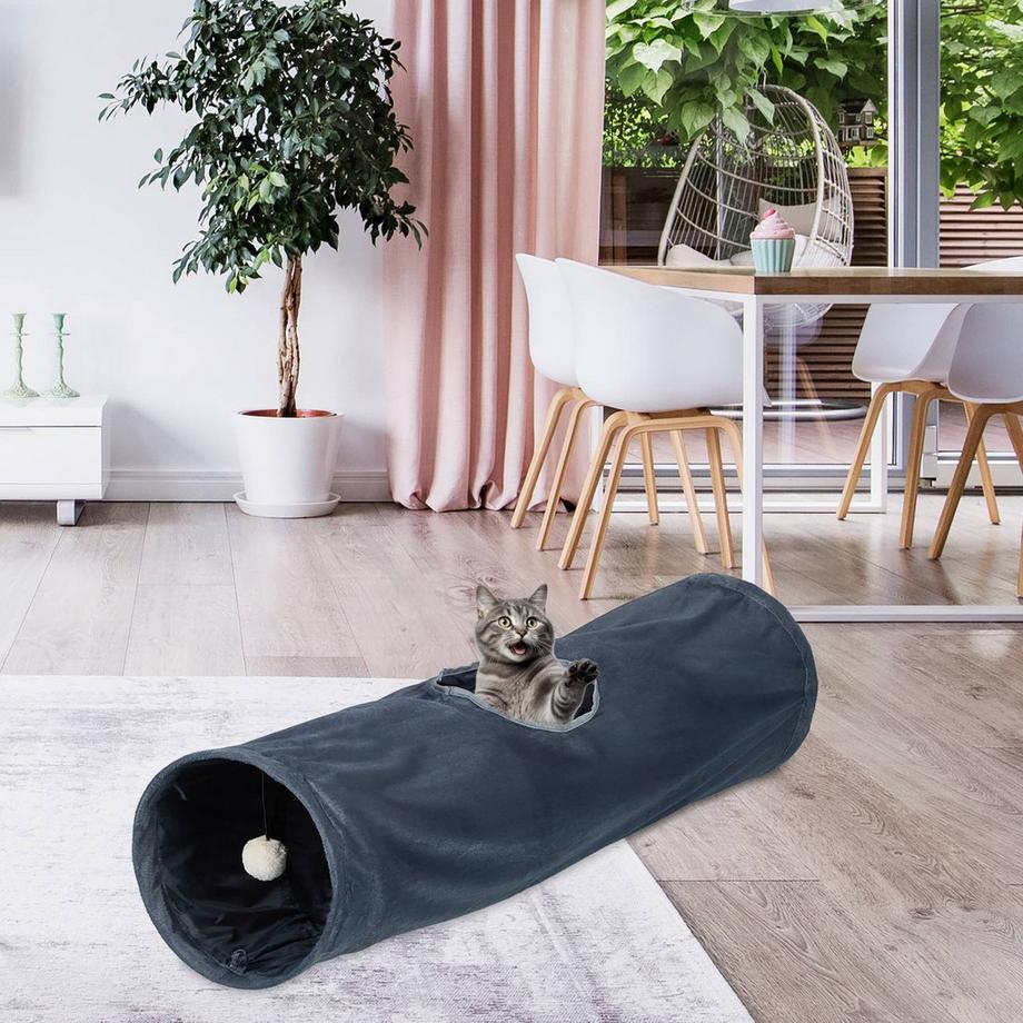 B2X  Tunnel pliable pour chat avec peluche 