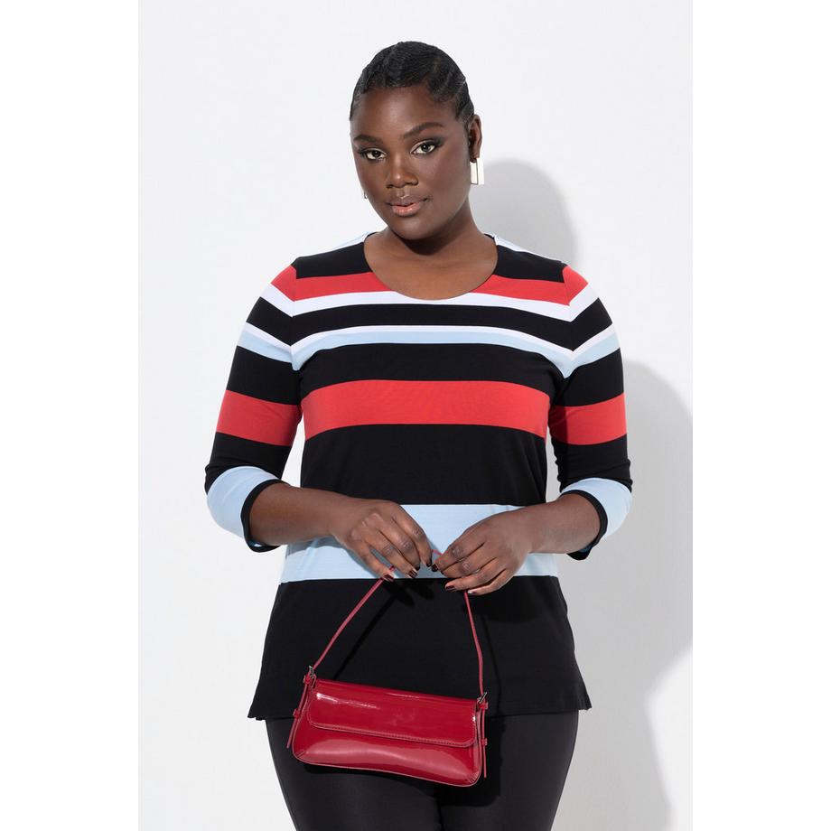 Ulla Popken Maglia Righe Girocollo Maniche 3/4 Cotone Pima  