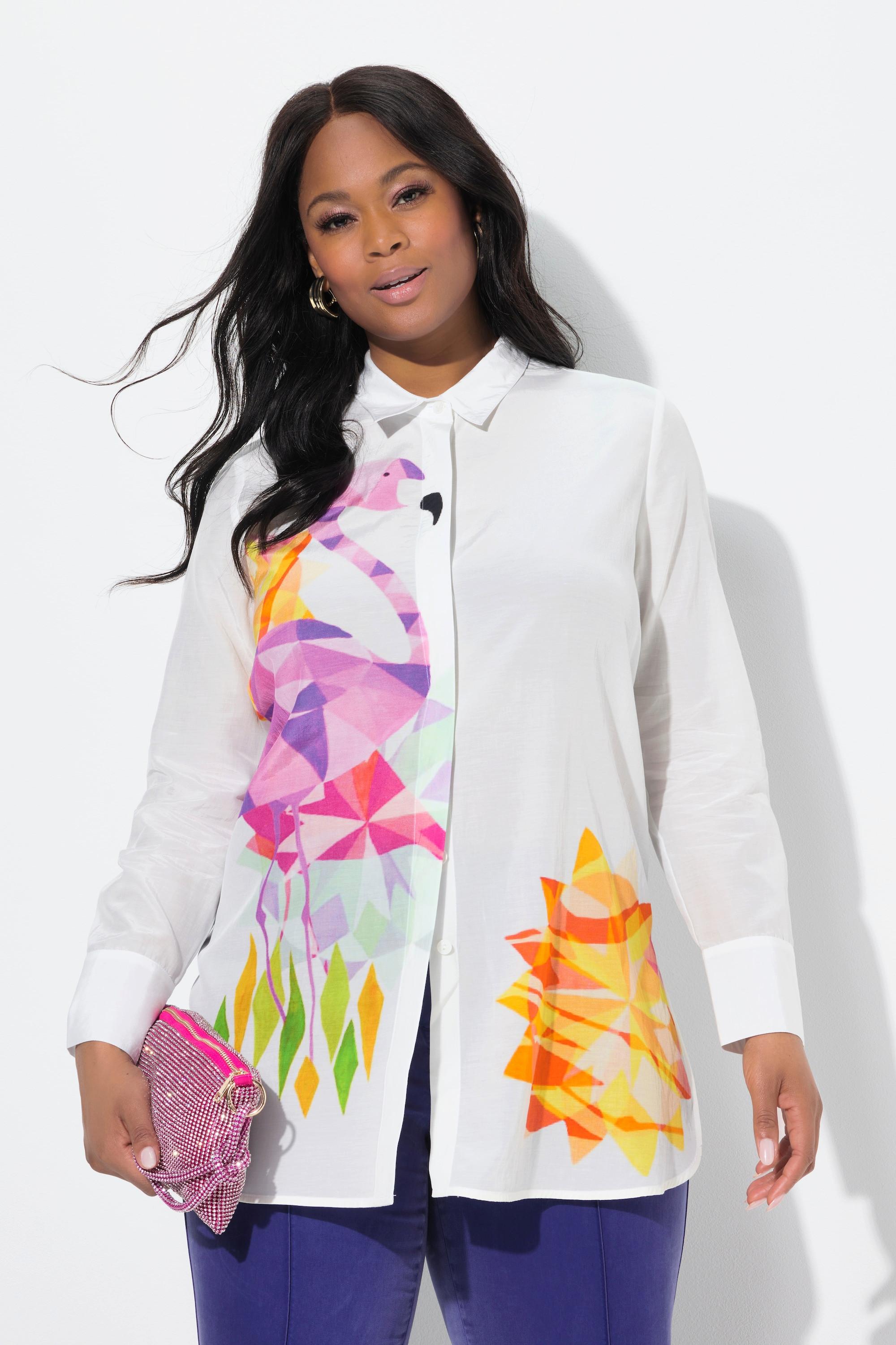 Ulla Popken Flamingo A-Linie Langarm Bluse Hemdkragen  