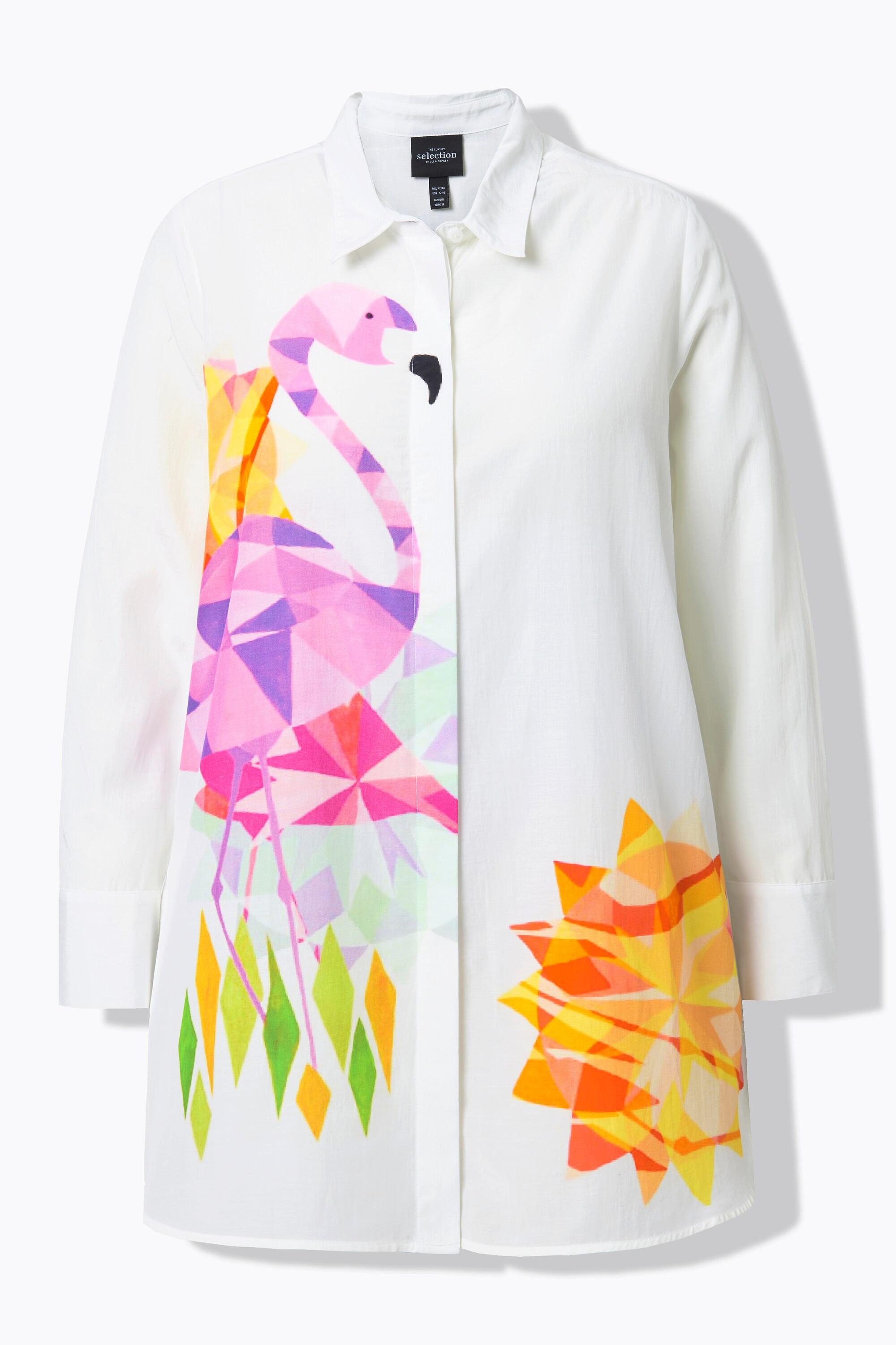 Ulla Popken Flamingo A-Linie Langarm Bluse Hemdkragen  