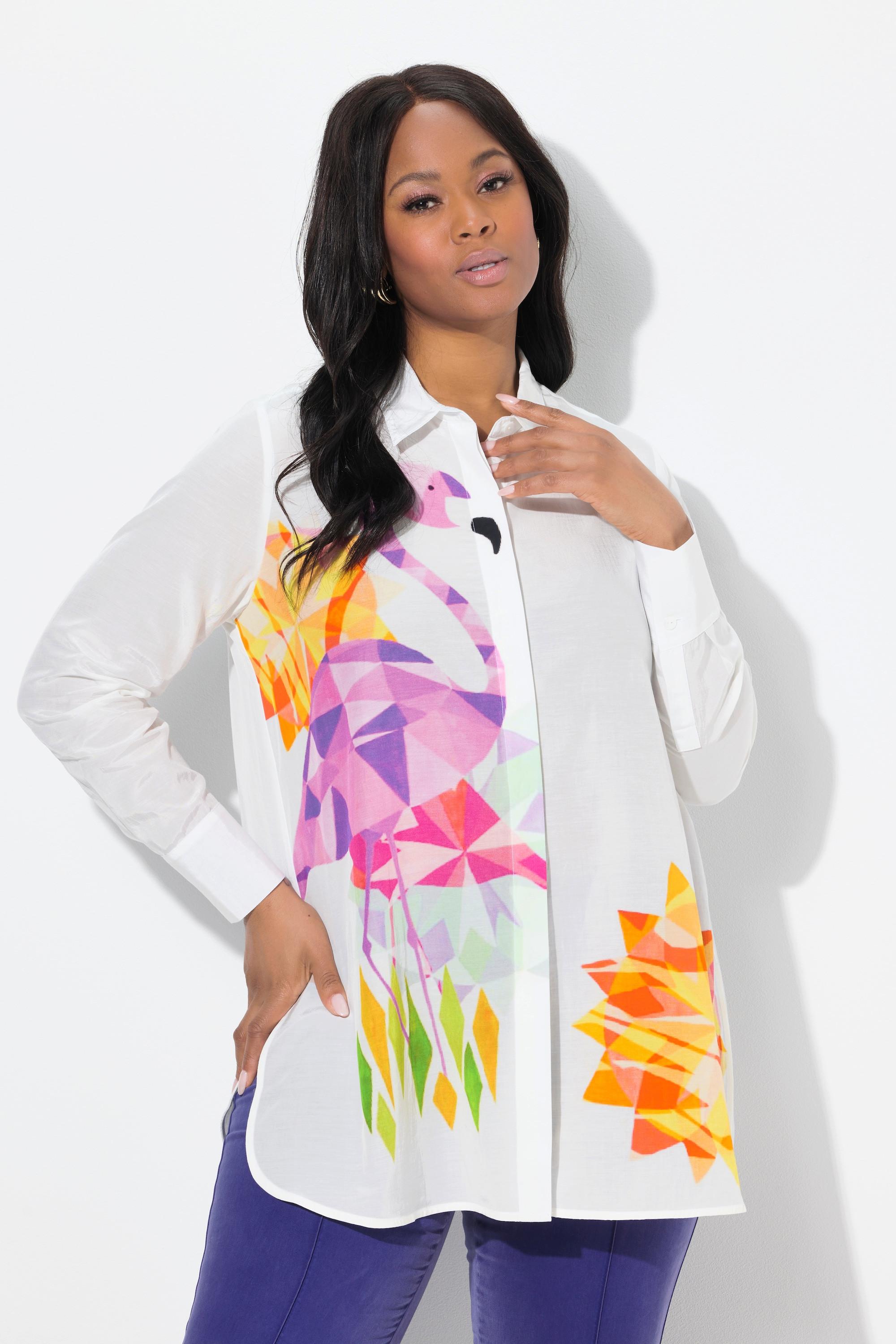 Ulla Popken Flamingo A-Linie Langarm Bluse Hemdkragen  