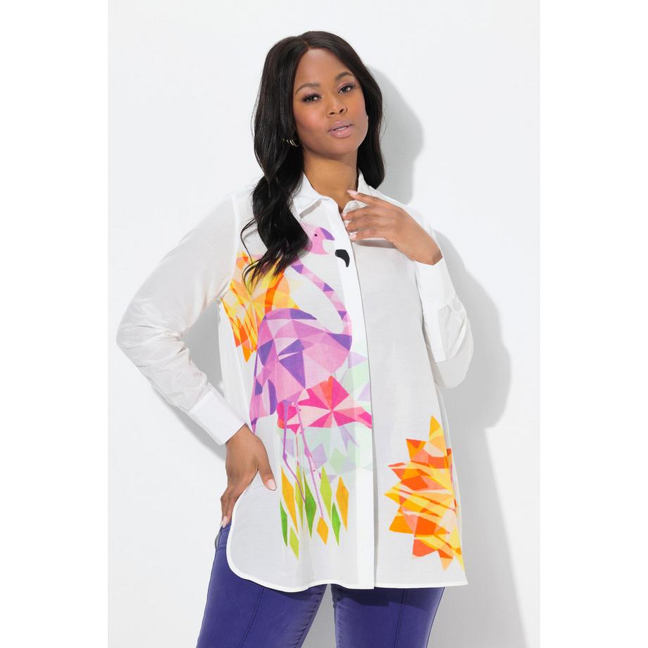 Ulla Popken Flamingo Coupe Evasée Manches Longues Chemisier Col Chemise  