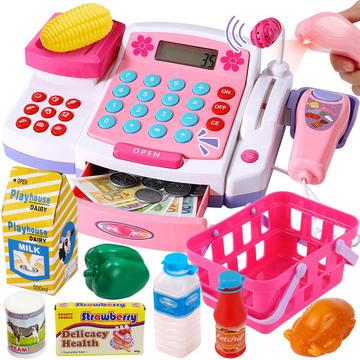 Grande caisse pour enfants avec scanner, balance, microphone à haut-parleur, calculatrice, caisse de jeu avec son et lumière, accessoires de magasin