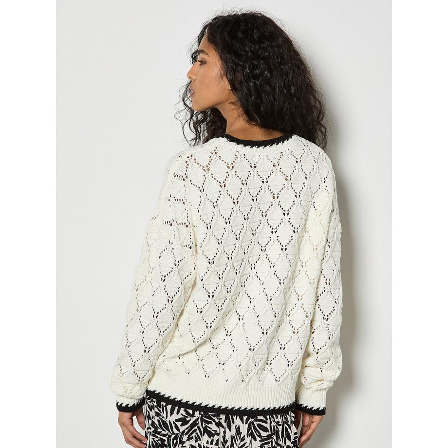 APRICOT Pull en maille pointelle avec couture festonnée  