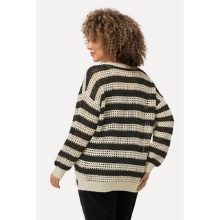 Ulla Popken  Pull en maille crochet oversized à rayures, col rond et manches longues 