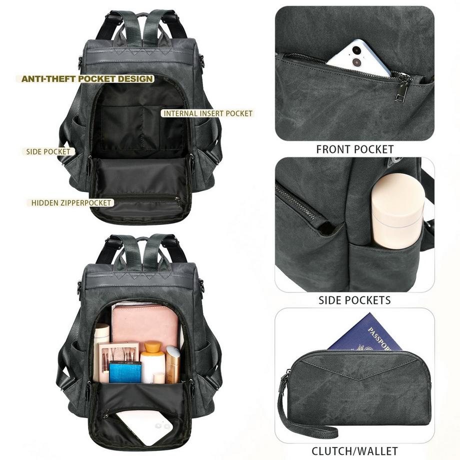 Only-bags.store Petit sac à dos de ville en cuir végétal avec fonctions anti-vol  