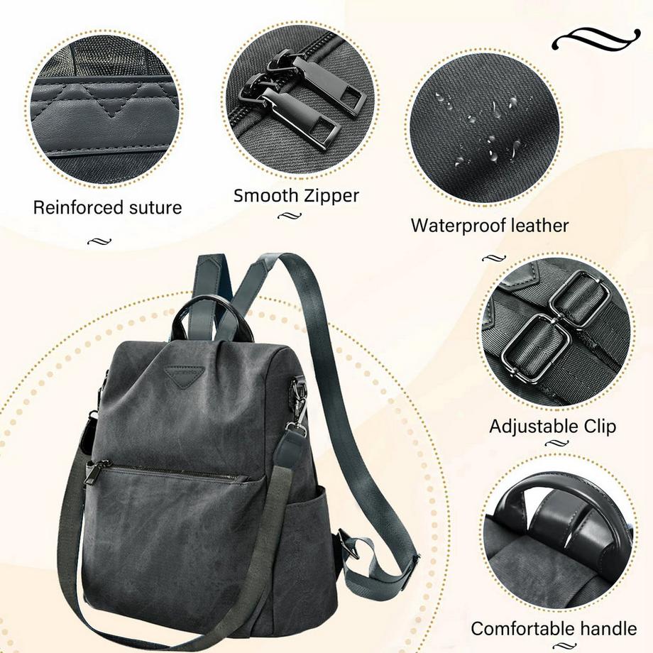 Only-bags.store Petit sac à dos de ville en cuir végétal avec fonctions anti-vol  