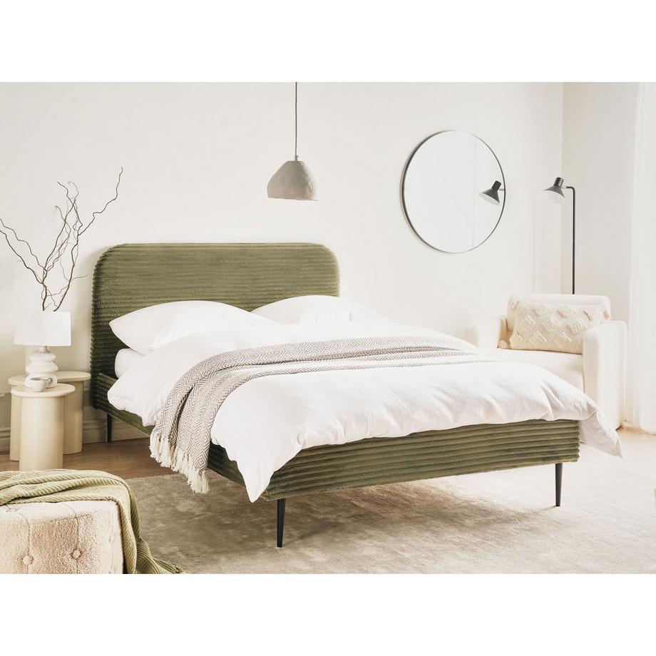 Beliani Lit avec sommier en Velours côtelé  FLAYAT  