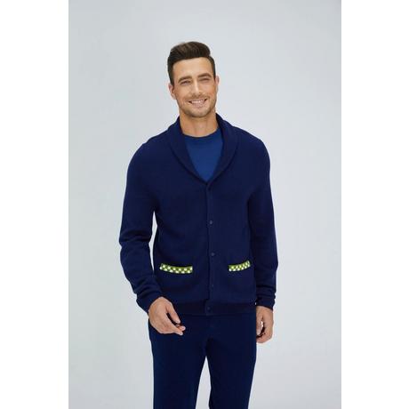 Bellemere New York  Cardigan mérinos bleu marine et vert 