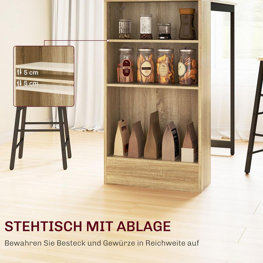 Northio  Bartisch mit Barhocker Set, 3-tlg. Bartisch-Set mit Küchentisch, Stauraum, 2 Hocker, Fußstützen, im Modern-Stil, Platzsparend Essgruppe für Esszimmer, Küche, Stahl, Eiche Aosom 
